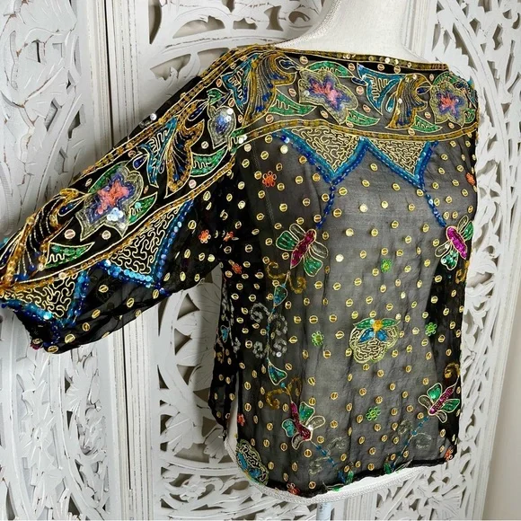 Vintage Saks Fifth Avenue Sequined Sheer Blouse - Picture 1 of 4